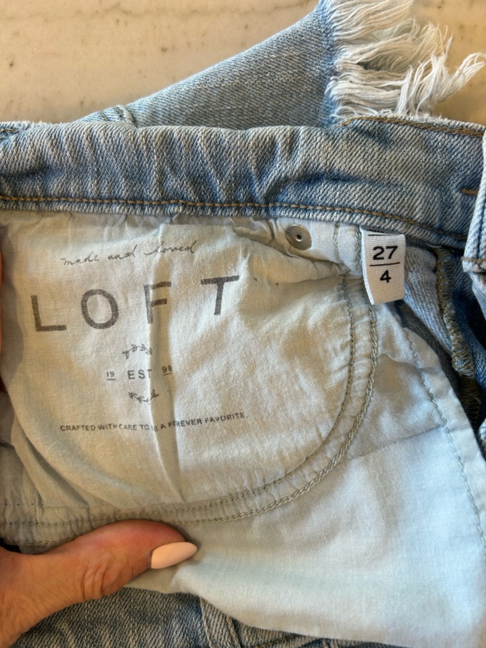 LOFT Light Blue Distressed Denim Shorts - Picture 3 of 5